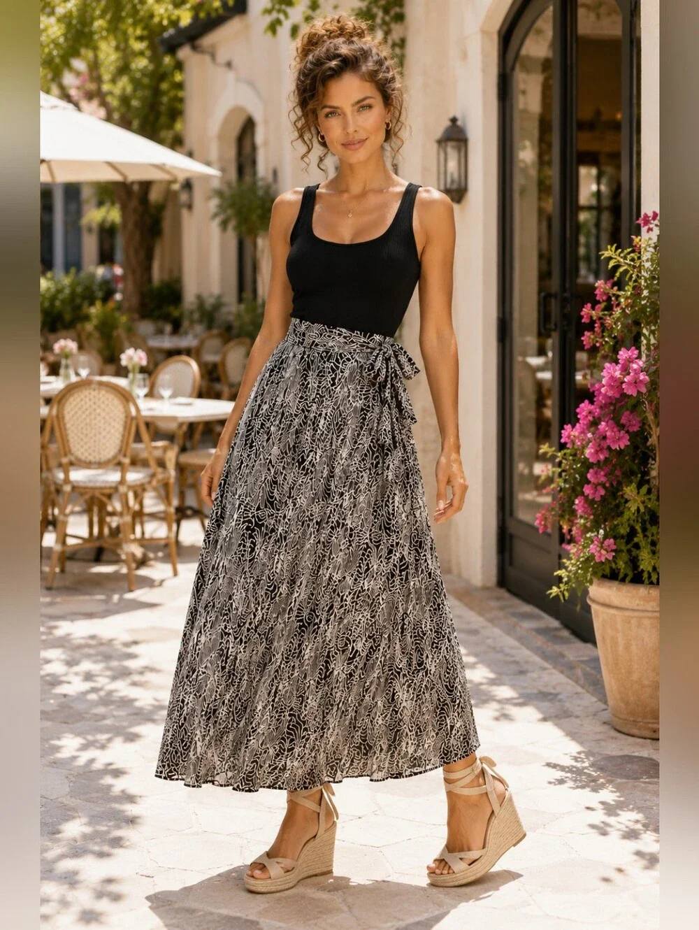 Anthropologie Lapis Abstract Leaf Maxi Skirt Self Tie Waist Boho Resort Small